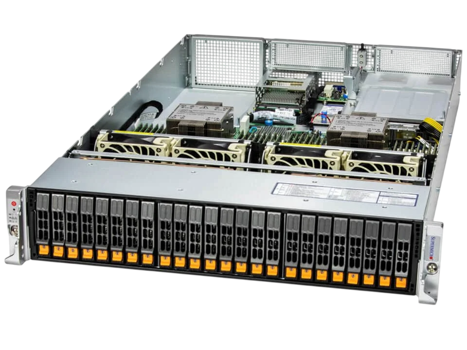 Серверная платформа/ SYS-221H-TN24R (bundle12): 2U / 2x LGA-4677 / 32x DDR5 RDIMM / 24x Hs 2.5" NVMe*/SATA/SAS*/ 1x SSD NVME 480GB, M.2 / 1x Dual-Port 1GbE RJ45 / 2x 1200W Power (24 NVME config, Fan+