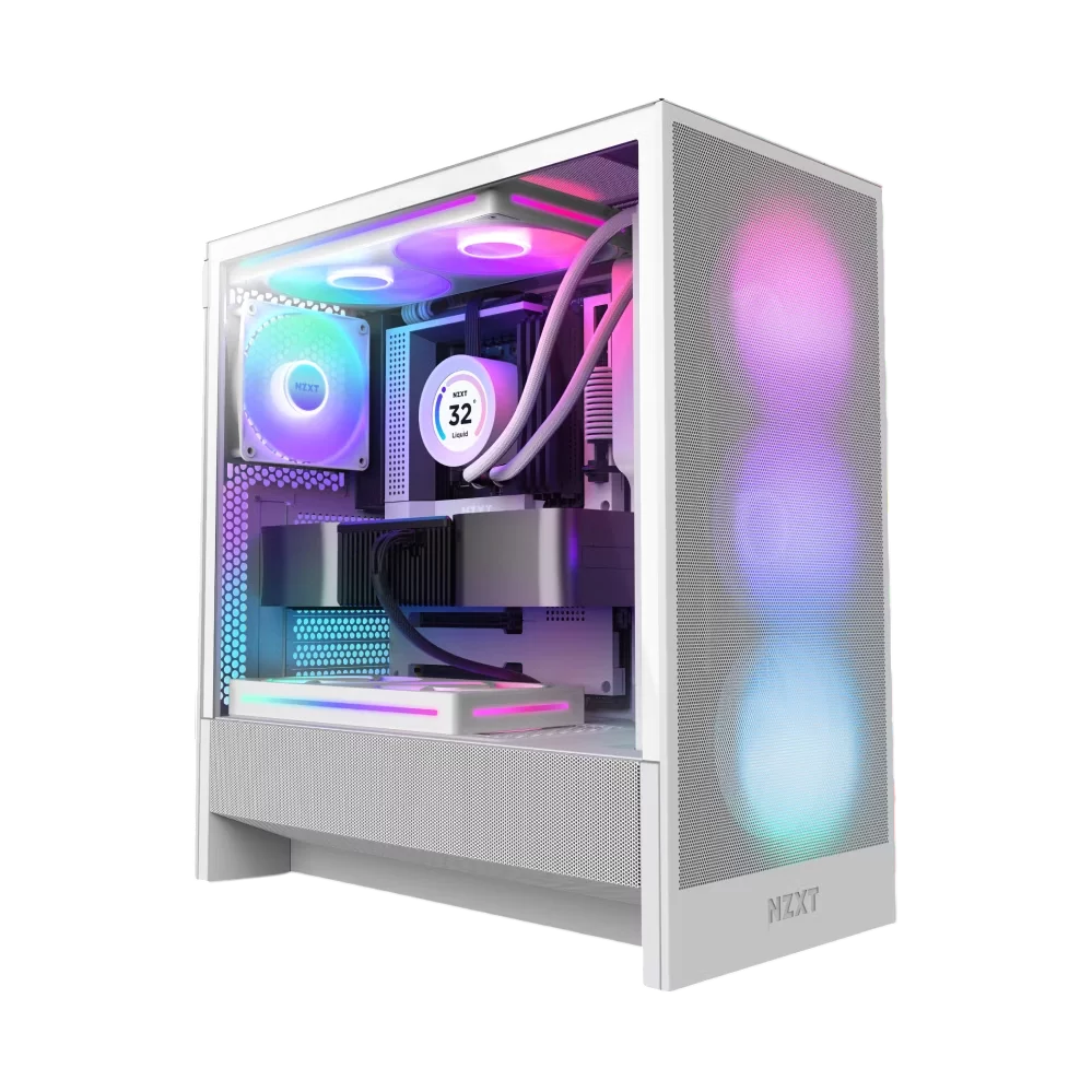 Корпус ПК без блока питания/ Case NZXT H5 Flow RGB, Midi-Tower, TG, 4x120mm RGB, 1xUSB-A 3.2 + 1xUSB-C 3.2, E-ATX, ATX, mATX, mITX White (CC-H52FW-R1)