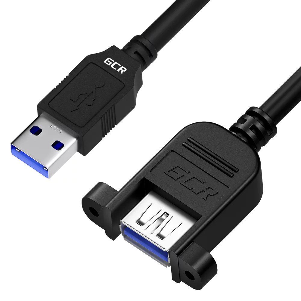 GCR Удлинитель 0.3m USB 3.0 (USB 3.2 Gen 1), AM/AF крепление под винт, 5 Гбит/с, черный, GCR-56083