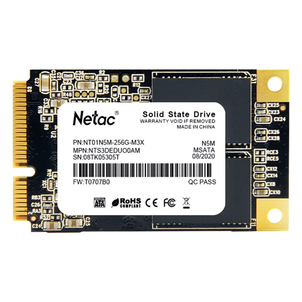 Netac SSD N5M 256GB mSATA SATAIII 3D NAND, R/ W up to 540/ 490MB/ s, TBW 140TB, 3y wty (NT01N5M-256G-M3X)