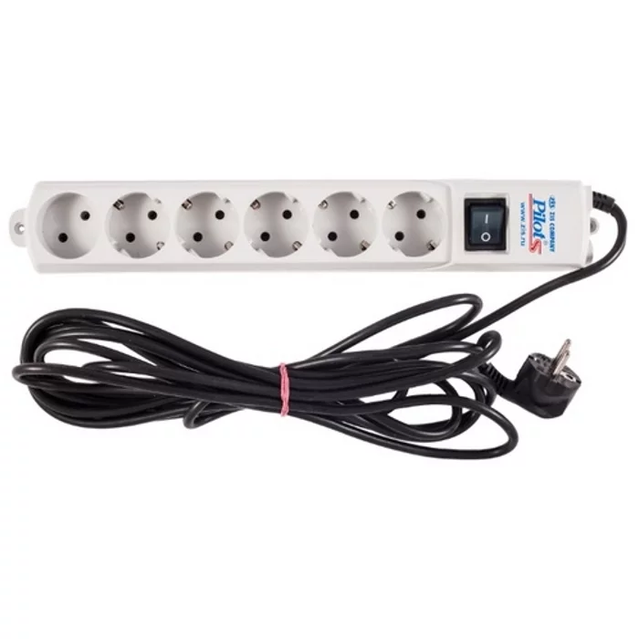 Сетевой фильтр Pilot S 6 розеток (5 евро + 1 без заземления) 1.8 м/ Surge protector Pilot S 6 outlets (5 euro + 1 without ground) 10A / 2.2kVt, 1.8m