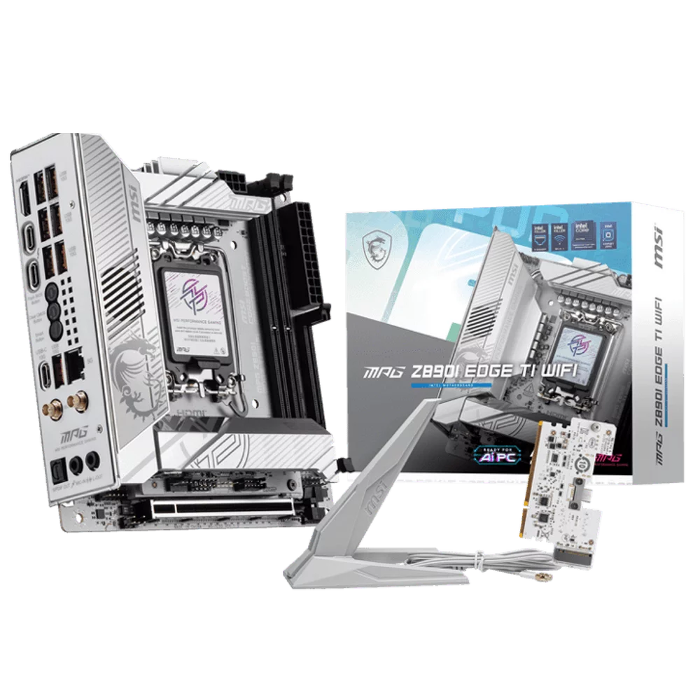 Материнская плата MSI MPG Z890I EDGE TI WIFI Z890, LGA1851, 4*DDR5, 2*PCIEx16, 1*PCIEx1, 5*M.2, 2*TypeC, 4*USB3.2Gen2, 6*USB3.2Gen1, 5*USB2.0, 4*SATA3.0, 5G, 2*Type-C(DP), HDMI, ATX, RTL