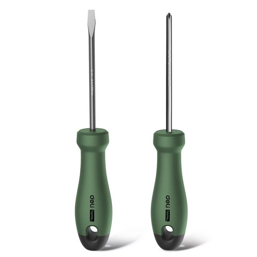 Набор отверток "Home Series Green" Deli HT1002L 2шт SL5x100+PH1x100, эксклюзивный дизайн, рукоятка из высококачественного софттач пластика