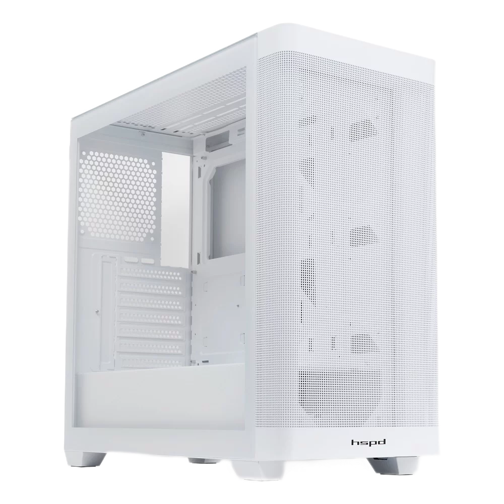 Корпус без блока питания/ Case HSPD M740, Mesh Mid Tower, White, TG, 0.6 SPCC, no fans, E-ATX, ATX, mATX, mITX, 170/400/200mm, 4x2.5", 2x3.5", 7xPCI, 1xUSB-A 3.0, 1xUSB-C 3.0, 460x218x450mm (M740-TGWH)
