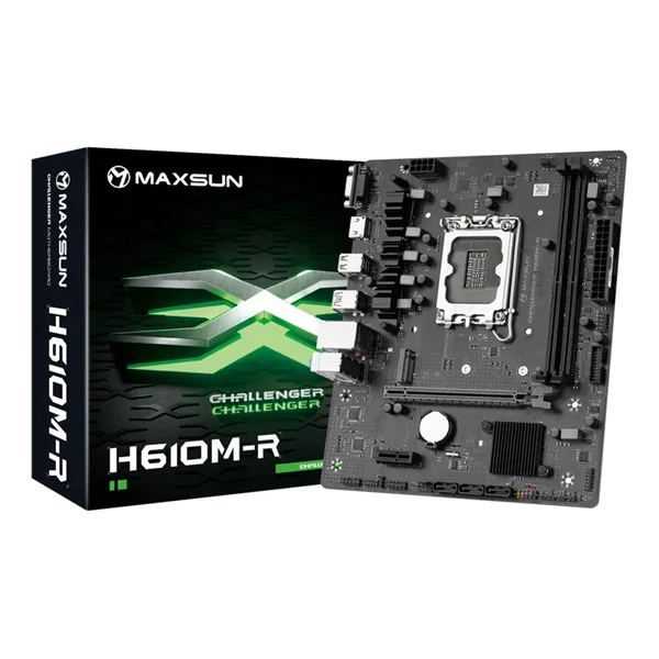 Материнская плата MAXSUN MS-Challenger H610M-R, LGA1700, H610, 2*DDR4, 3*SATA3, M.2, 2*USB 3.2, 4*USB 2.0, 1*PCIEx16, 1*PCIEx1, VGA+HDMI, mATX