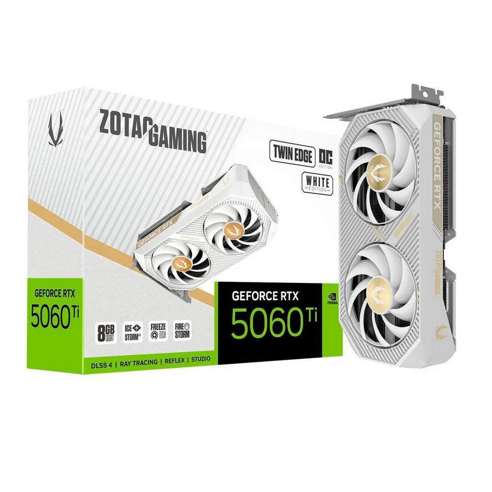 Видеокарта Zotac RTX5060Ti TWIN EDGE OC WHITE ED 8GB GDDR7 128bit 3xDP HDMI 2FAN RTL (ZT-B50610Q-10M)