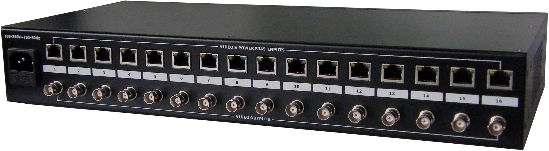 Передача CVBS+питание по кабелю витой пары OSNOVO RP-16CP/S Пассивный 16-ти канальный приемник композитного видеосигнала + питание (стабилизированное) по витой паре CAT5e до 300м. Совместная работа с TP-CP/S пассивным передатчиком, обеспечиваю