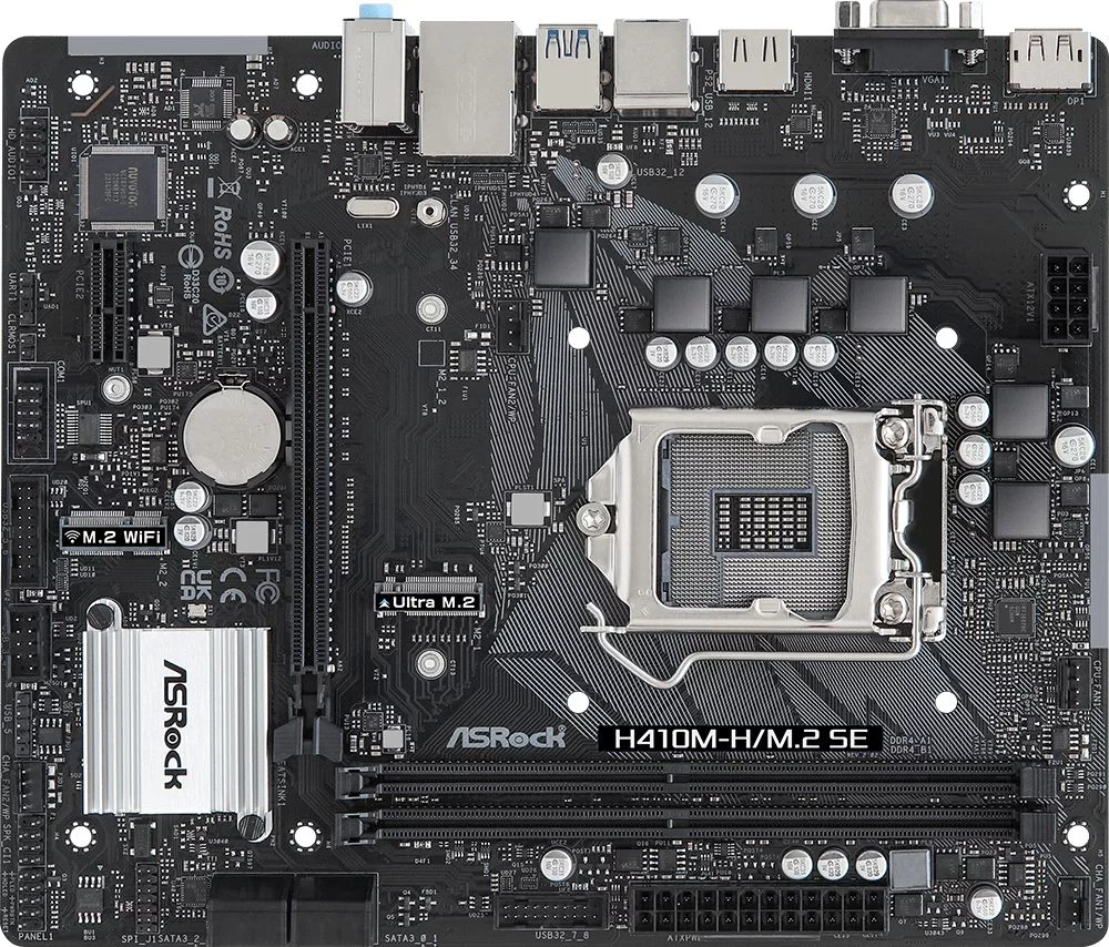 Материнская плата Asrock H410M-H/ M.2 SE Soc-1200 Intel H370 2xDDR4 mATX AC`97 8ch(7.1) GbLAN+VGA+HDMI+DP (H410M-H/M.2 SE)