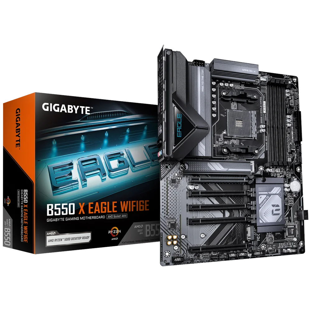 Материнская плата Gigabyte B550 X EAGLE WIFI6E B550, AM4, 4*DDR4, 1*PCIEx16, 4*PCIEx1, 2*M.2, 1*TypeC, 1*USB3.2Gen2, 3*USB3.2Gen1, 4*USB2.0, 6*SATA3.0, 2.5G, HDMI, ATX, RTL