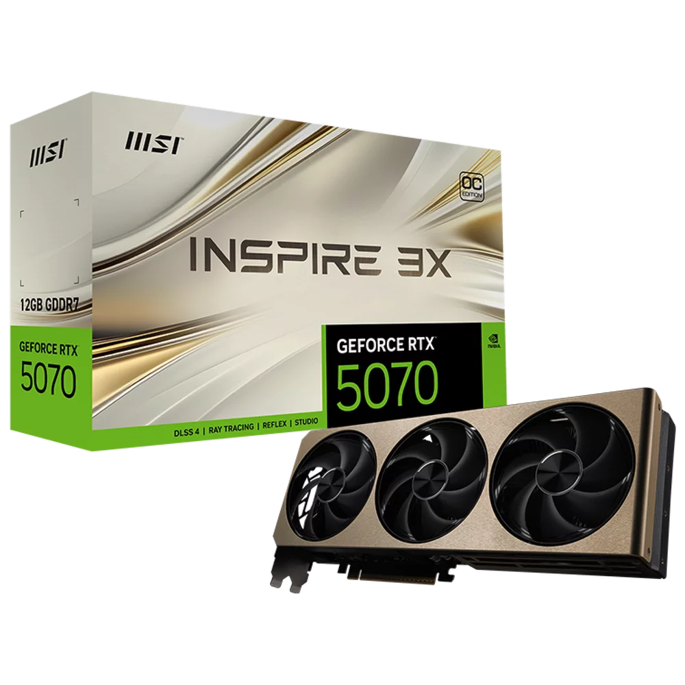 Видеокарта MSI RTX5070 INSPIRE 3X OC 12GB GDDR7 192bit 3xDP HDMI 3FAN RTL (RTX 5070 12G INSPIRE 3X OC)
