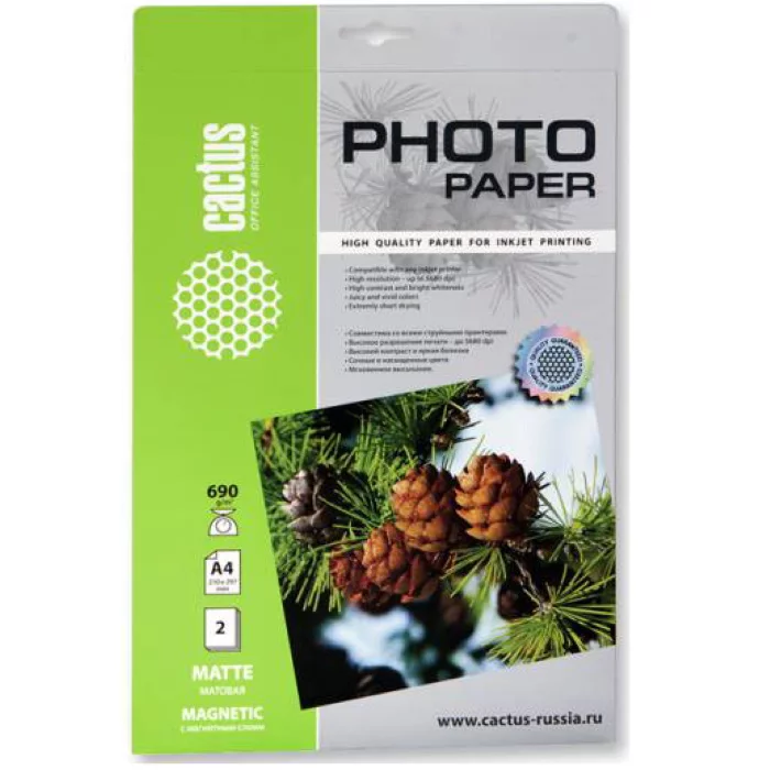 Фотобумага Cactus CS-MMA46902 A4/690г/м2/2л./белый матовое/магнитный слой для струйной печати