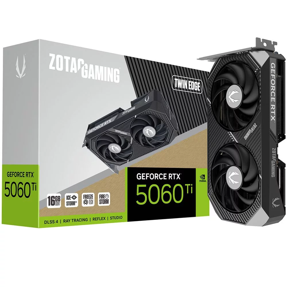 Видеокарта Zotac RTX5060Ti TWIN EDGE 16GB GDDR7 128bit 3xDP HDMI 2FAN MEDIUM PACK (ZT-B50620E-10M)