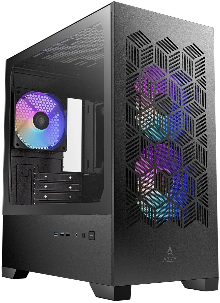 Корпус Azza AEROHEX-M черный без БП mATX 4x120mm 1xUSB2.0 2xUSB3.0 audio bott PSU (CSAZ-203A03M)