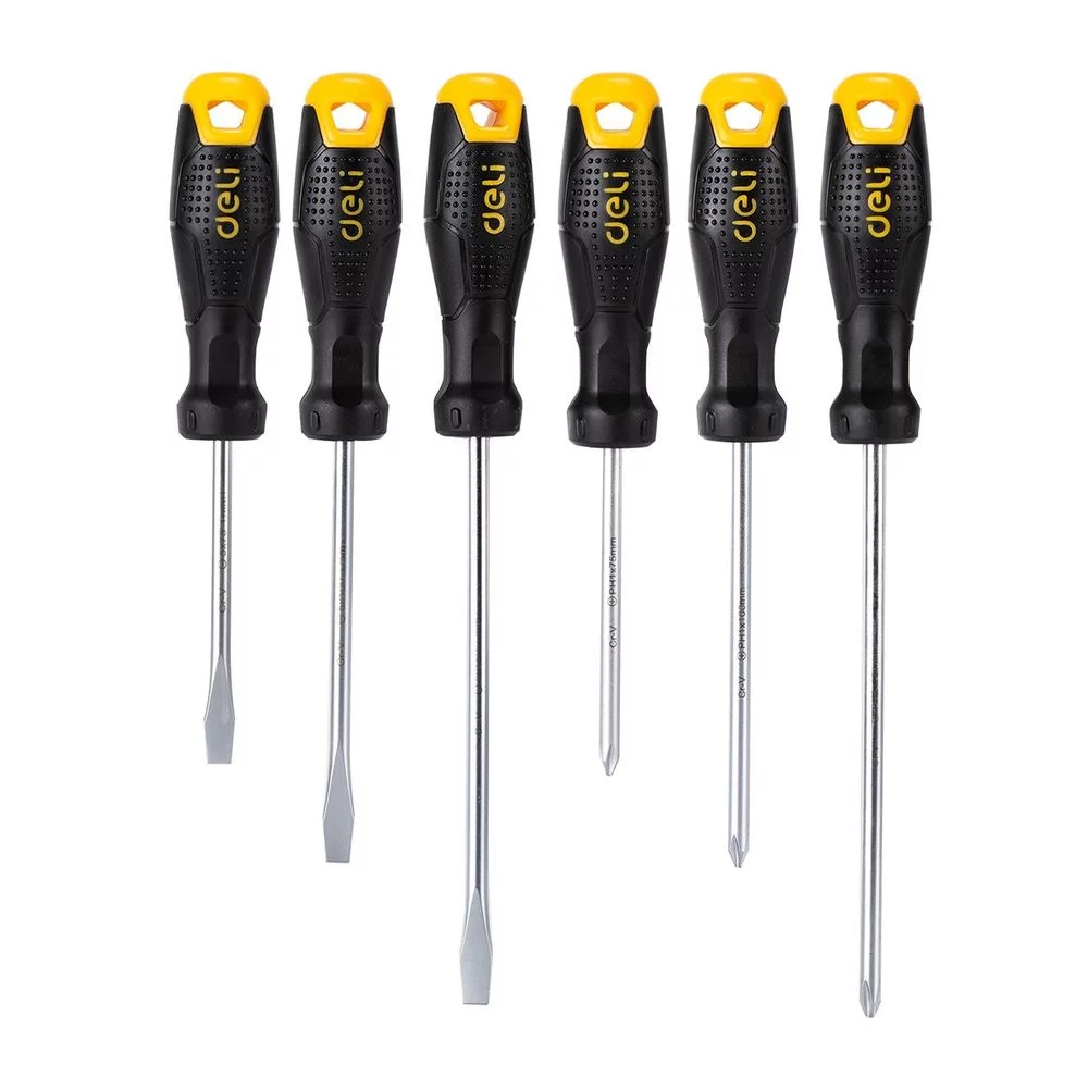 Набор отверток Deli DL620006 6шт SL5x75 + SL5x100 + SL6x150 + PH1x75 + PH1x100 + PH2x150 Bad Pack (DL620006||BP)