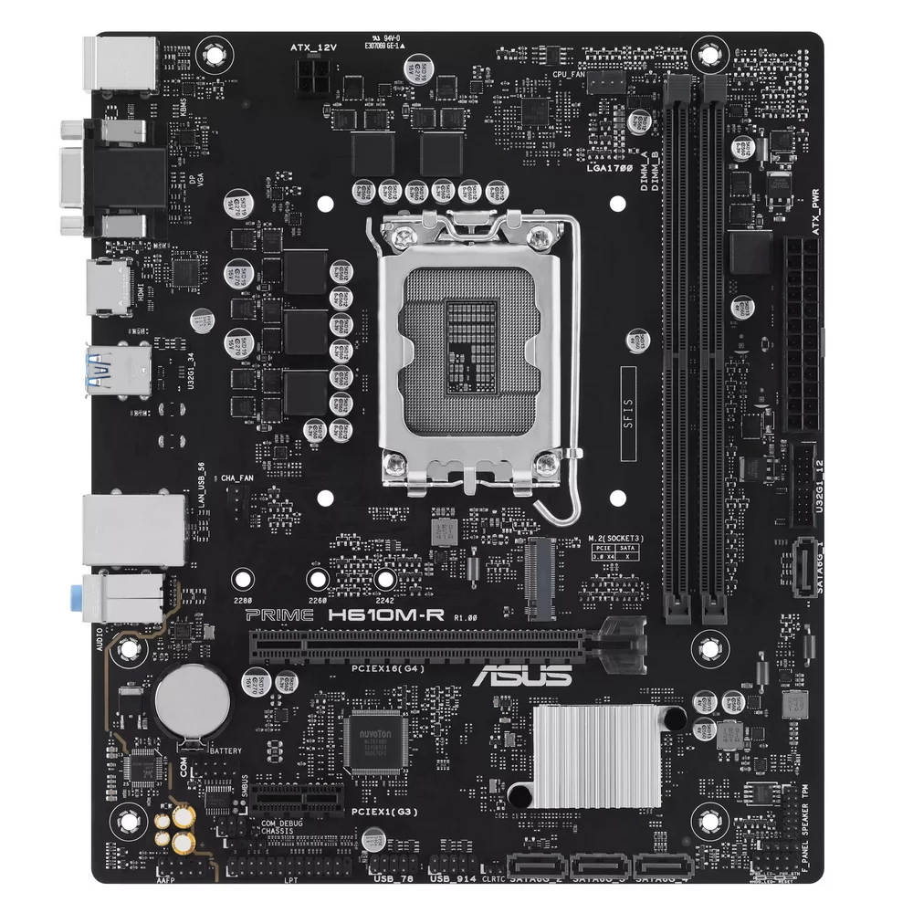 Материнская плата ASUS PRIME H610M-R-SI, LGA1700, H610, 2*DDR5, D-sub+DVI+HDMI, SATA 6.0, M.2, USB 3.2, mATX (90MB1GL0-M0ECY0)