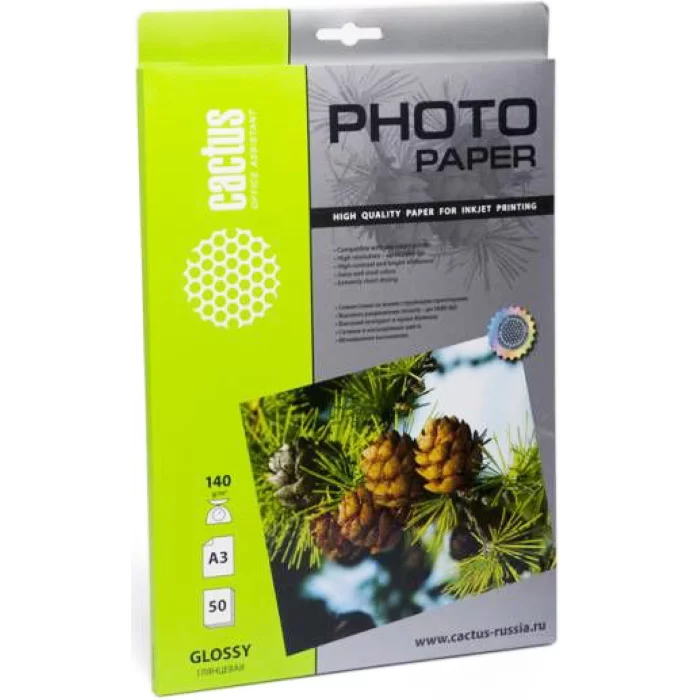 Фотобумага Cactus CS-GA314050 A3/140г/м2/50л./белый глянцевое для струйной печати