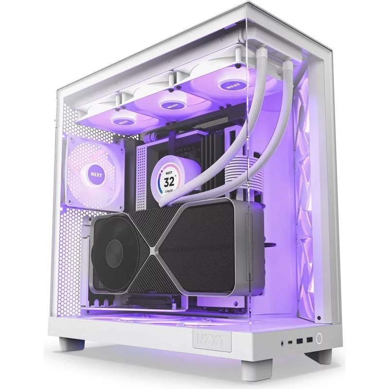 Корпус ПК без блока питания/ Case NZXT H6 Flow RGB (2023), Midi-Tower, TG, 3x120mm RGB, 2xUSB-A 3.2 + 1xUSB-C 3.2, ATX, mATX, mITX White (CC-H61FW-R1)