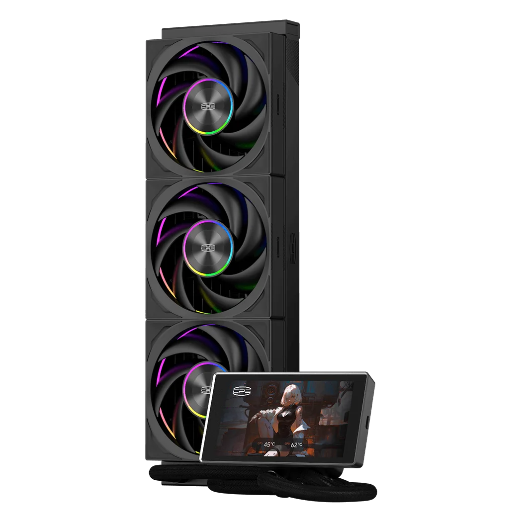 Система охлаждения/ Water Cooling System PCCooler DT360 Max ARGB Display BK (300W, 360mm, LED, Black, ARGB/ Fans: 3x120mm, 83CFM, 33.1dBA, 3000RPM/ Pump height 63mm, 15dBA, 2600RPM, Rad thickness 27mm