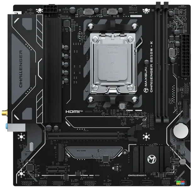 Материнская плата MAXSUN MS-Challenger B850M-K WIFI, AM5, B850, 2*DDR5, 2*SATA3, M.2, 4*USB 3.2, 2*USB 2.0, 1*PCIEx16, 1*PCIEx1, DP+HDMI, mATX