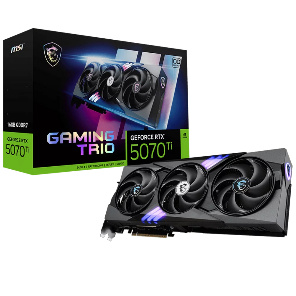 Видеокарта MSI PCI-E 5.0 RTX 5070 Ti 16G GAMING TRIO OC NVIDIA GeForce RTX 5070TI 16Gb 256bit GDDR7 2572/28000 HDMIx1 DPx3 HDCP Ret