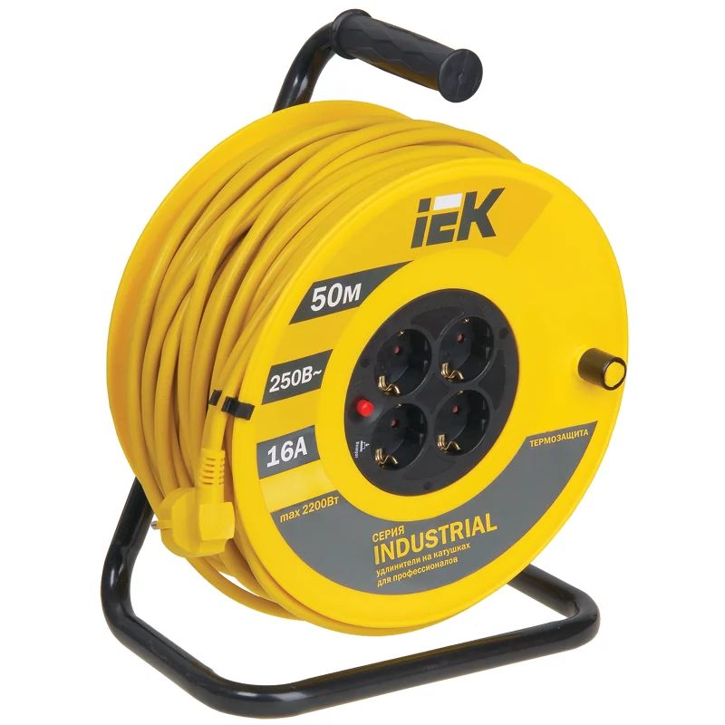 Катушка УК50 с т/з 4 места 2Р+PЕ/50м 3х1,5 мм2 "Industrial" (WKP15-16-04-50)