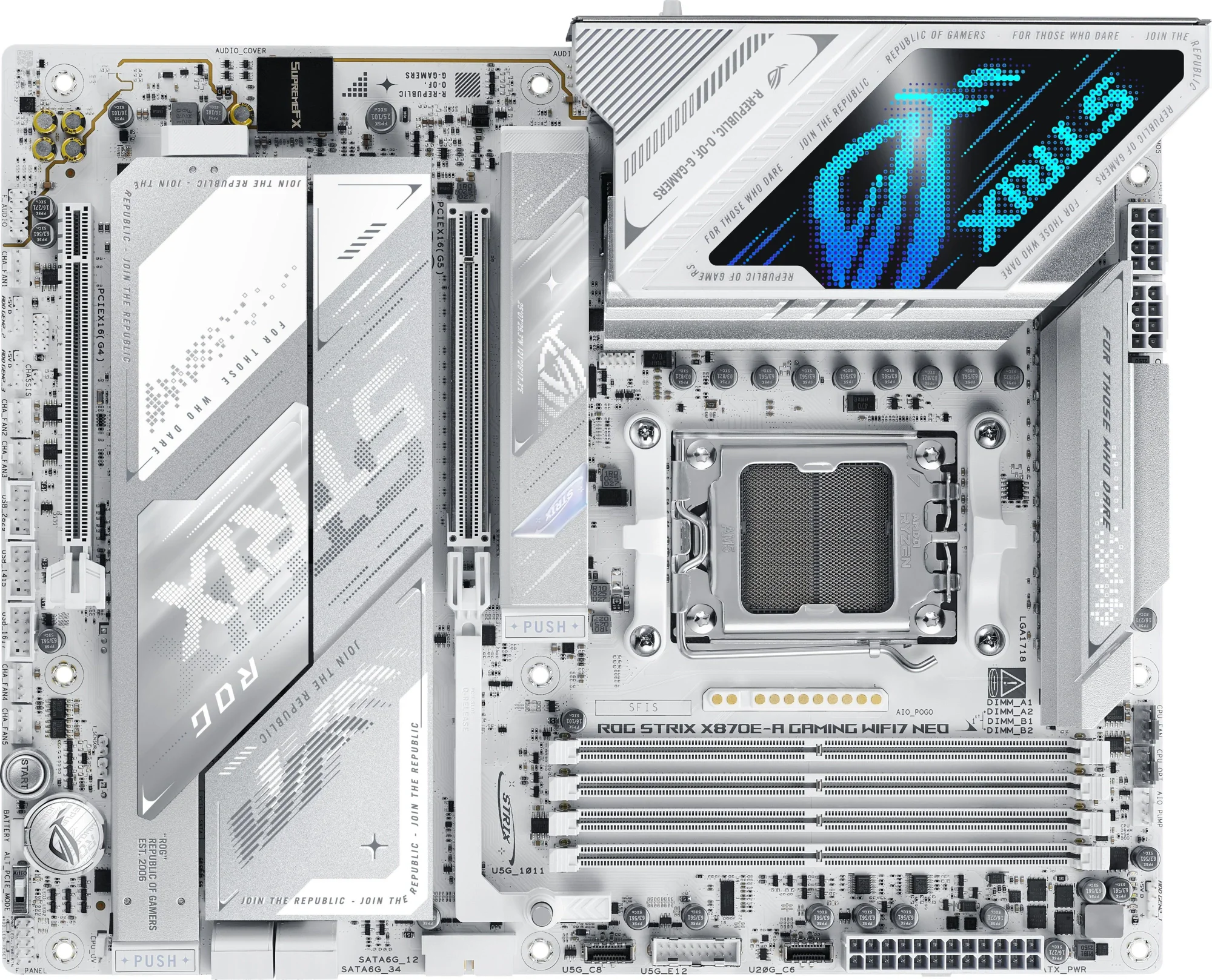 Материнская плата ASUS ROG STRIX X870E-A GAMING NEO, AM5, X870, 4*DDR5, 4*SATA, 4*M.2, 9*USB 3.2,USB4, 2*Type-C, 2*PCIx16, HDMI, ATX; 90MB1P30-M0EAY0