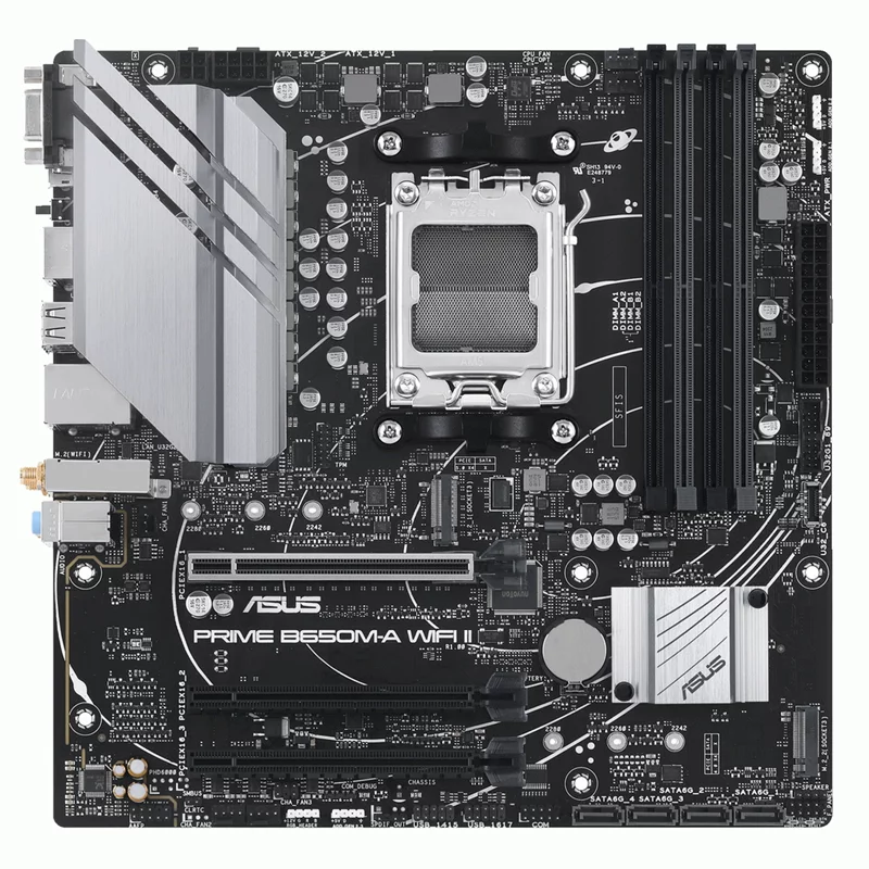 Материнская плата ASUS PRIME B650M-A WIFI II RTL {AM5, AMD B650, 4*DDR5, 4*SATA 6G RAID, 2*M.2, 3*PCIE, 2.5Glan, WiFi, BT, VGA, HDMI, DP, 4*USB 3.2, 4*USB 2.0 (90MB1EG0-M0EAY0)