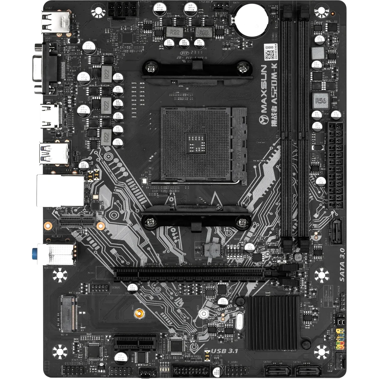 Материнская плата MAXSUN MS-Challenger A520M-K, AM4, A520, 2*DDR4, 3*SATA 3.0, 2*M.2, 2*USB 3.2, 4*USB 2.0, 1*PCIE 16, 1*PCIE 1, HDMI+VGA, mATX
