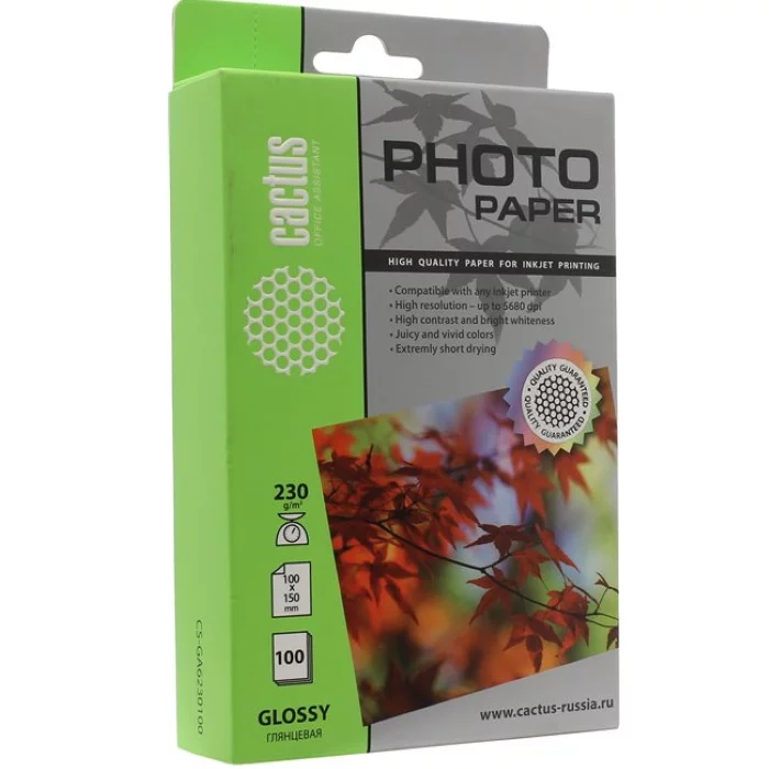 Фотобумага Cactus CS-GA6230100 10x15/230г/м2/100л./белый глянцевое для струйной печати