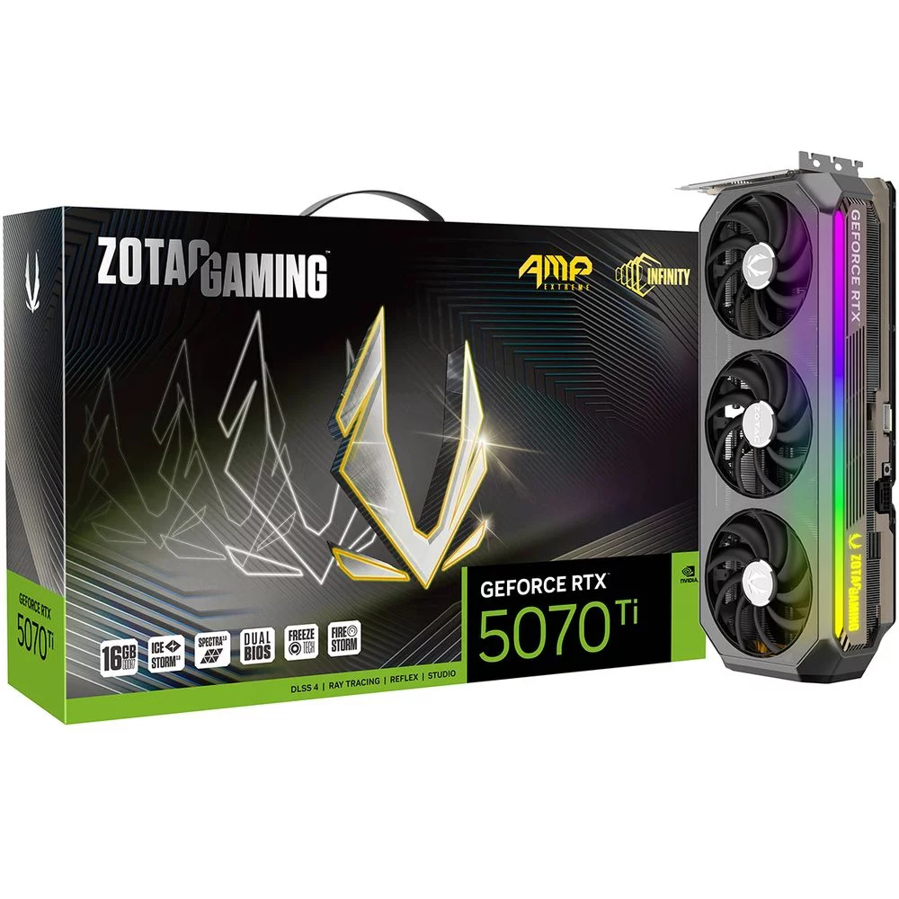 Видеокарта Zotac RTX5070Ti AMP EXTREME INFINITY 16GB GDDR7 256it 3xDP HDMI 3FAN PREMIUM PACK (ZT-B50710B-10P)