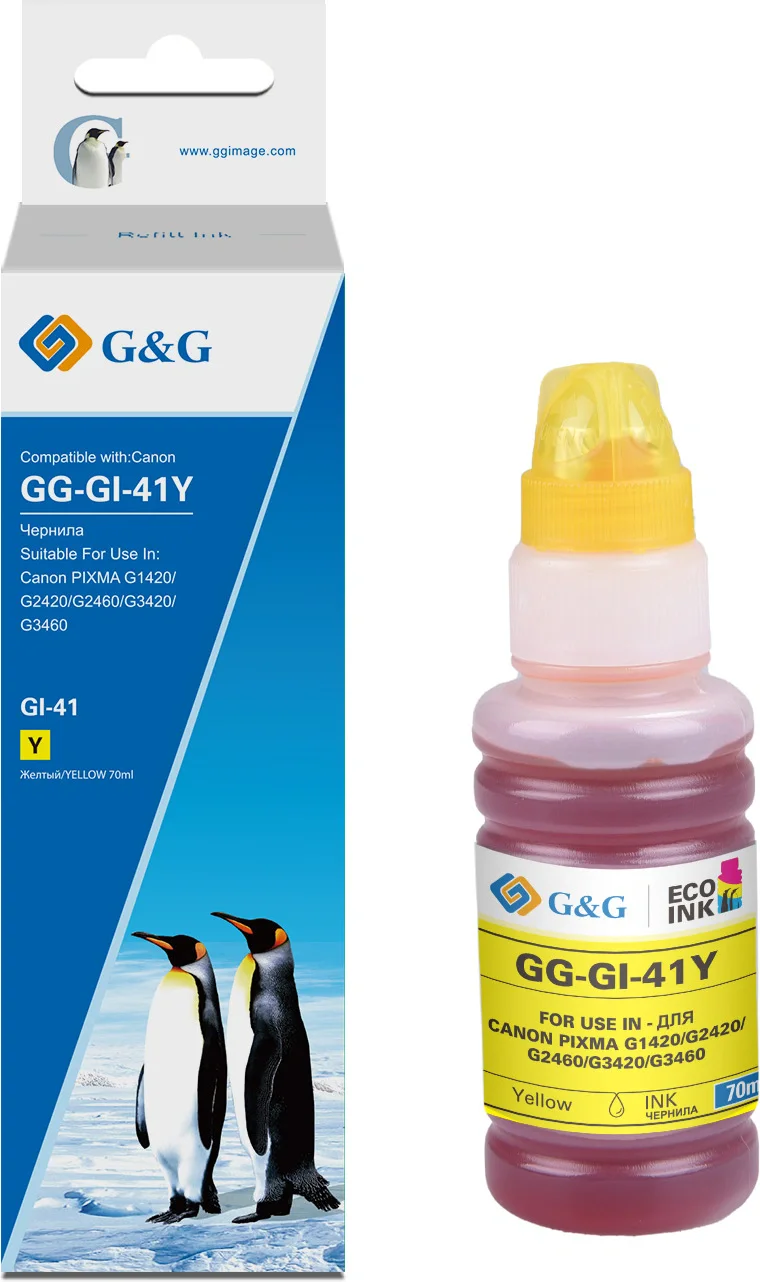 Чернила G&G GG-GI-41Y желтый 140мл для Canon PIXMA G1420/ G1430/ G2420/ G2430/ G2460/ G3420
