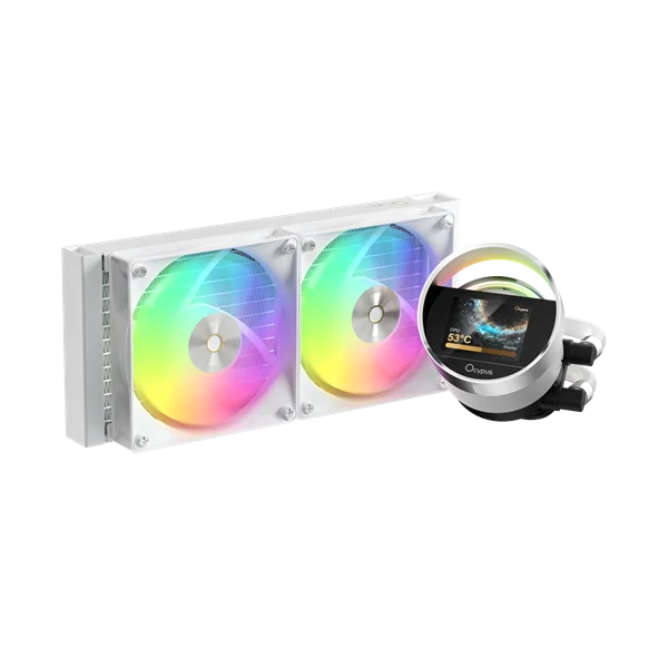 Система водяного охлаждения Ocypus Sigma L24 WH ARGB, 240mm, LCD Pump 2.4", 2x120mm ARGB fans, LGA115X/1200/1700/18XX, AM4/AM5