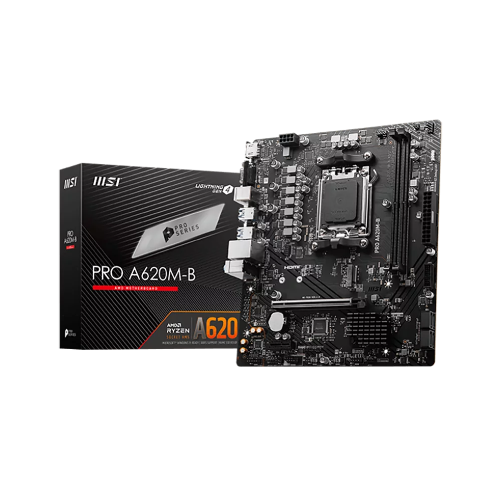 Материнская плата MSI PRO A620M-B A620, AM5, 2*DDR5, 1*PCIEx16, 1*PCIEx1, 1*M.2, 6*USB3.2Gen1, 6*USB2.0, 4*SATA3.0, 2.5G, VGA, HDMI, M-ATX, RTL