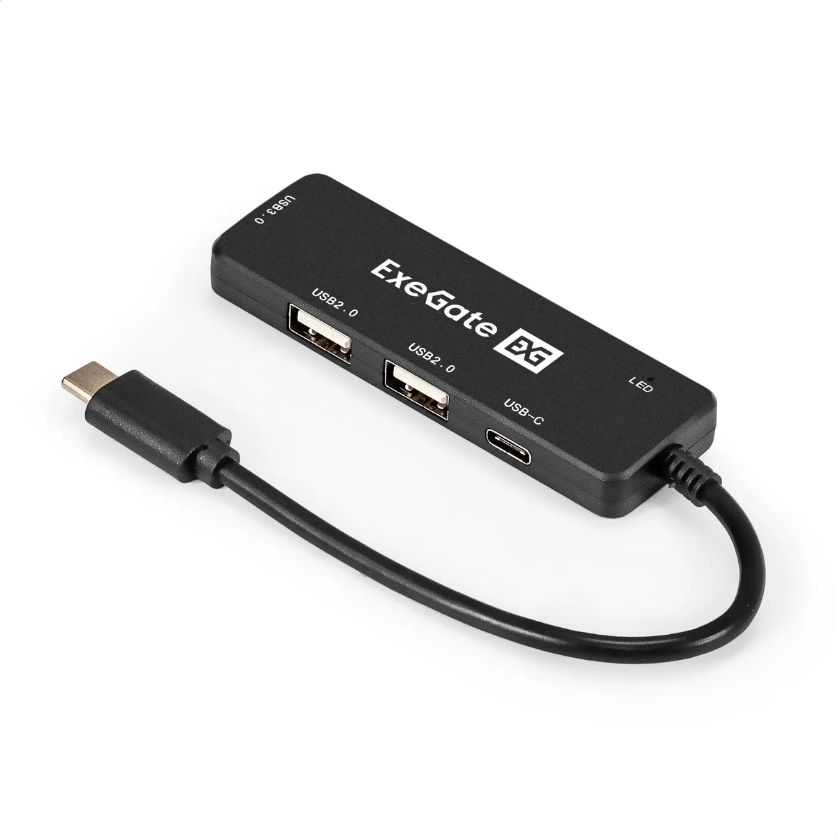 Exegate EX299789RUS USB-Хаб (концентратор) 4-в-1 ExeGate DUB-211C (кабель-адаптер USB3.0 Type-C --] 2xUSB2.0, 1xUSB3.0 (5GB/s), Type-C (DATA), Plug&Play, черный)