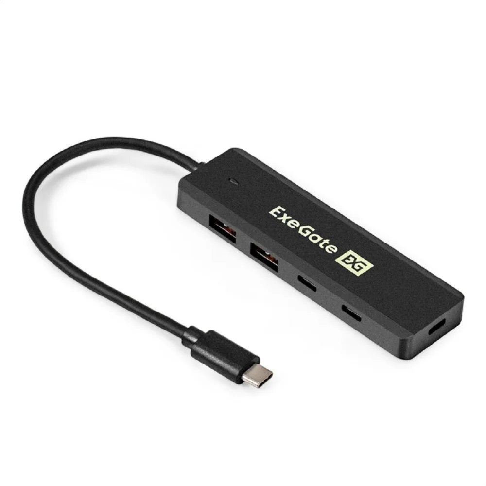 Exegate EX298169RUS USB-Хаб (концентратор) 4-в-1 ExeGate DUB-2C2P/10G (кабель-адаптер USB 3.2 Gen2 Type C --] 2xUSB3.2 Gen2 Type-A (10G)/2xUSB3.2 Gen2 Type-C (10G), SuperSpeed+ USB 10Gbps, Plug&Play,