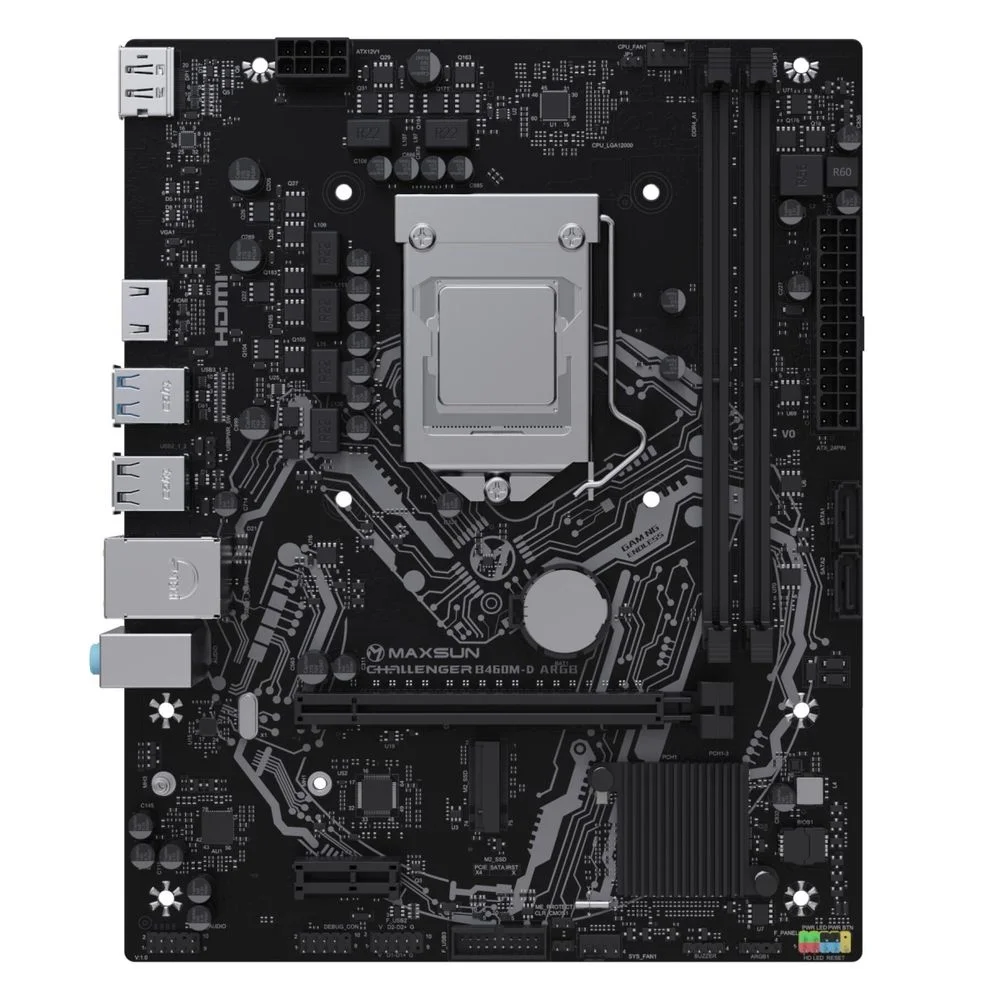 Материнская плата Maxsun MS-Challenger B460M-D ARGB B460, LGA1200, 2*DDR4, 1*PCIEx16, 1*PCIEx1, 1*M.2, 4*USB3.2Gen1, 6*USB2.0, 2*SATA3.0, 1G, DP, HDMI, M-ATX, RTL (6940709663547)