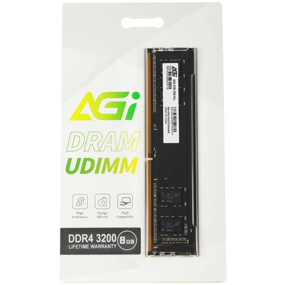 Модуль памяти AGI DDR4 3200MHz 8GB UDIMM RETAIL (No Heat Sink (for UDIMM)) -Single tray (AGI320008UD138-ST)