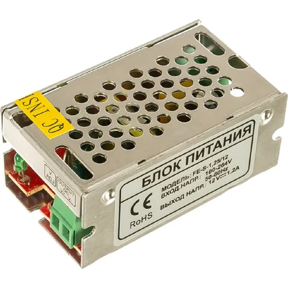 Falcon Eye FE-S-1,25/ 12 Открытый Блок питания. Входное напряжение 87-264V, Выходное 12V, Номинальный ток 1,25A, Рабочая температура -20 +60С, Габариты H=31/ W=39/ L=70, Вес 0,15кг. (FE-S-1,25/12)