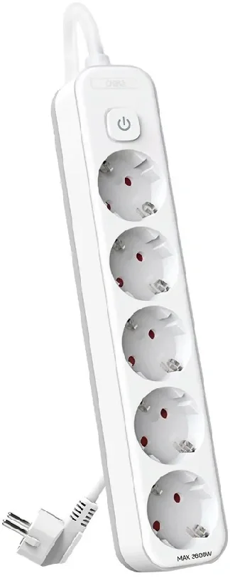 Сетевой фильтр Deli ET439 5м (5 розеток) белый (пакет ПЭ)