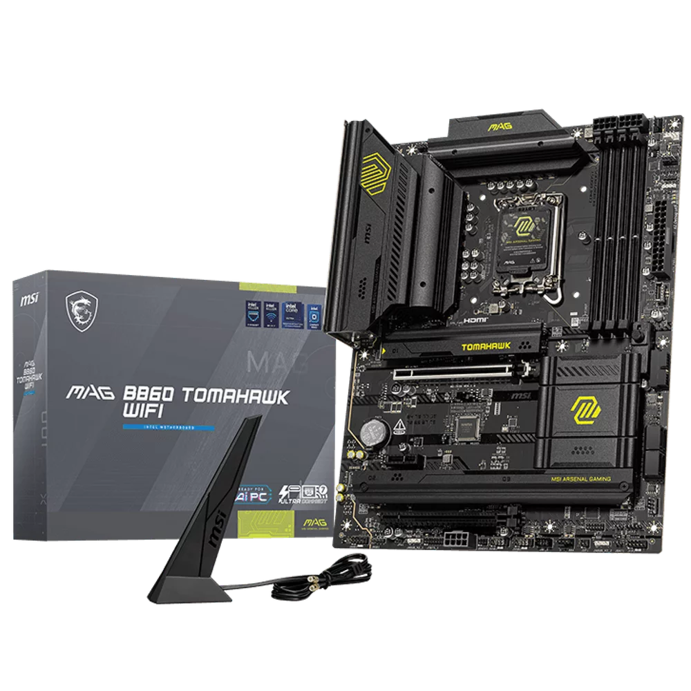Материнская плата MSI MAG B860 TOMAHAWK WIFI B860, LGA1851, 4*DDR5, 2*PCIEx16, 1*PCIEx1, 3*M.2, 3*TypeC, 4*USB3.2Gen2, 2*USB3.2Gen1, 8*USB2.0, 4*SATA3.0, 5G, Type-C(DP), DP, HDMI, ATX, RTL