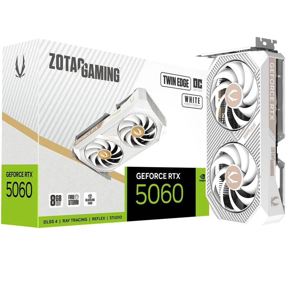 Видеокарта Zotac Bad Pack RTX5060 TWIN EDGE OC WHITE ED 8GB GDDR7 128bit 3xDP HDMI 2FAN MEDIUM PACK (ZT-B50600Q-10M|BP)