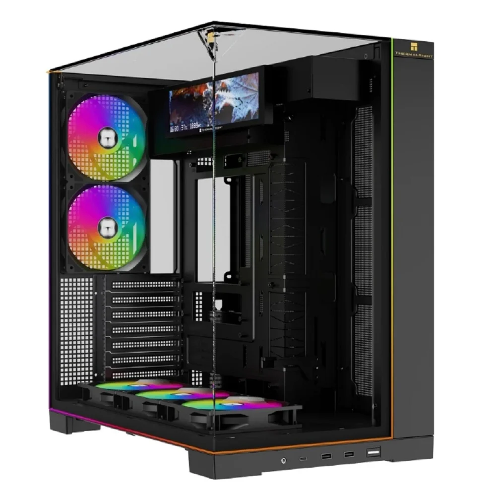 Thermalright Корпус TR-A70 Vision FAN5-C / Black / TG / 5x120mm ARGB PWM Fans / ARGB Strip / 9.16" LCD screen / USB TYPE-C / ATX / TRA70VF5CB