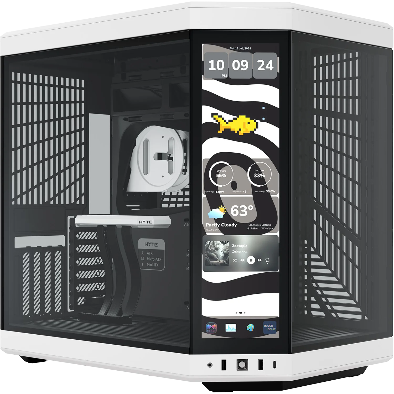 Корпус без блока питания/ Case HYTE Y70 Touch Infinite, Midi-Tower, TG, LCD, no fans, 2xUSB-A 3.2, 1xUSB Type-C, E-ATX, ATX, mATX, mITX White Panda (CS-HYTE-Y70TTI-WB)