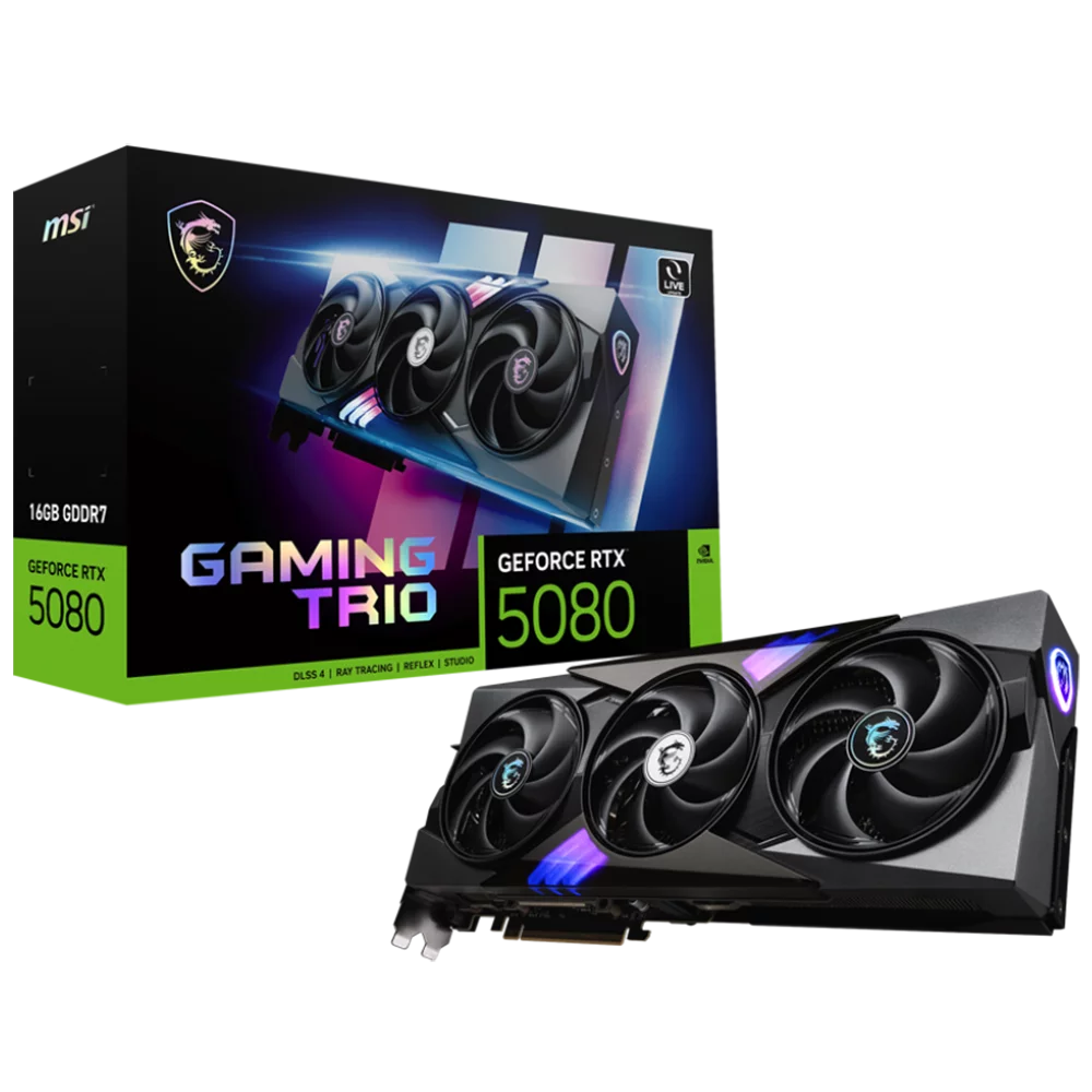 Видеокарта MSI PCI-E 5.0 RTX 5080 16G GAMING TRIO NVIDIA GeForce RTX 5080 16Gb 256bit GDDR7 2617/30000 HDMIx1 DPx3 HDCP Ret