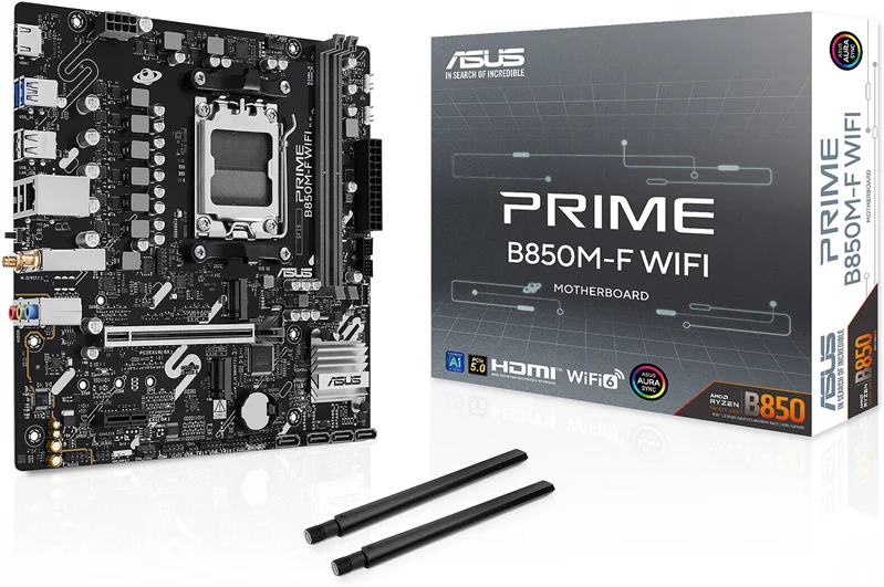 Материнская плата ASUS PRIME B850M-F WIFI, AM5, B850, 2*DDR5, 4*SATA, 2*M.2, 4*USB 3.2, 4*USB 2.0, 3*PCIx16, 2*PCIx1, DP+HDMI, mATX; 90MB1N80-M0EAY0