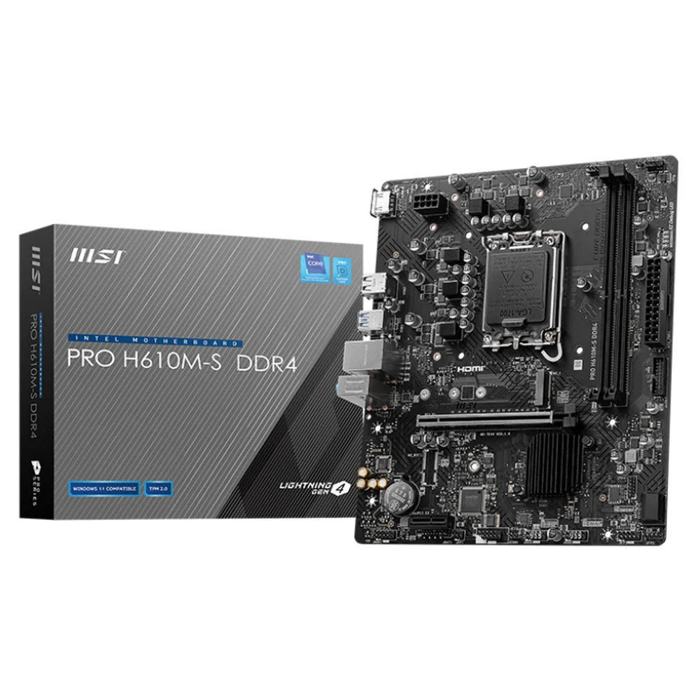 Материнская плата MSI Bad Pack PRO H610M-S DDR4 H610, LGA1700, 2*DDR4, 1*PCIEx16, 1*PCIEx1, 1*M.2, 2*USB3.2Gen1, 4*USB2.0, 2*SATA3.0, 1G, HDMI, M-ATX, RTL bp (PRO H610M-S DDR4||BP)