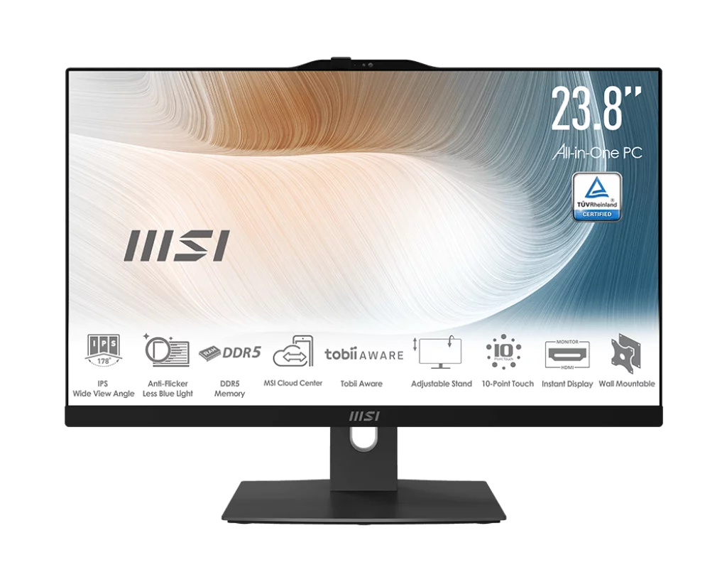 Моноблок/ MSI Modern AM242P 1M-1663XRU 23.8"(1920x1080 (матовый) IPS)/Intel Core 5 120U(1.4Ghz)/16384Mb/2000+256PCISSDGb/noDVD/Int:Intel® Graphics/Cam/BT/WiFi/war 1y/4.65kg/Black/noOS + Wireless KB+M (9S6-AE0721-1663)