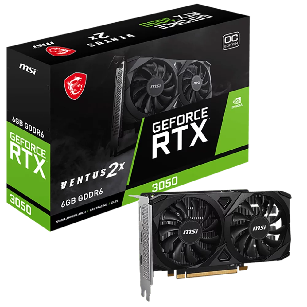 Видеокарта MSI PCI-E 4.0 RTX 3050 VENTUS 2X E 6G OC NVIDIA GeForce RTX 3050 6Gb 96bit GDDR6 1492/ 14000 HDMIx2 DPx1 HDCP Ret
