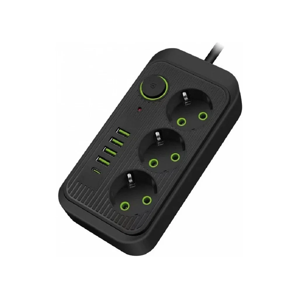 Amper сетевой удлинитель,4,0м, 3 розетки, 3*0,75мм, 10А, 2500 Вт, 4usb, 1Type-C, черный. (JH-1074U-4B)