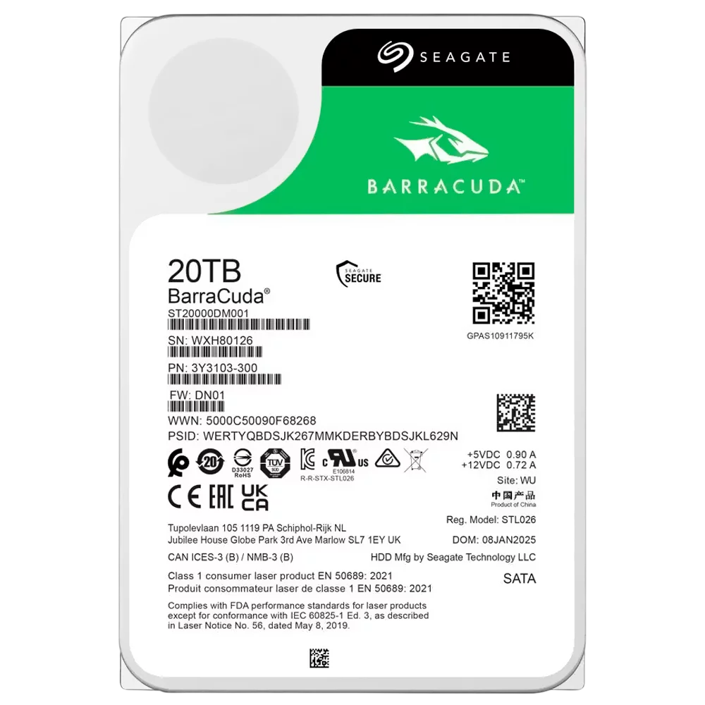 Жесткий диск/ HDD Seagate SATA3 20Tb BarraCuda 6Gb/s 7200 512Mb 1 year warranty (ST20000DM001)